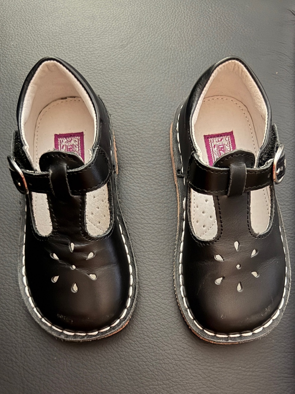 L'Amour Black T-Strap Perforated Kids Dress Shoes